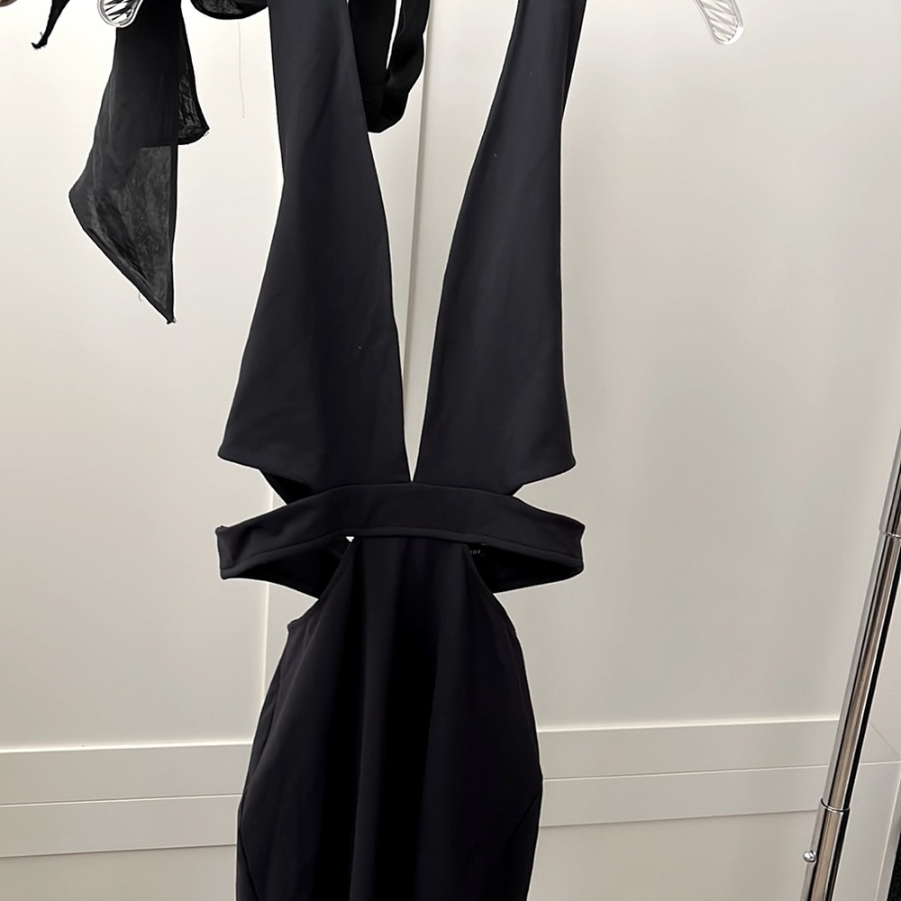 Black cut out halter midi dress